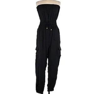 Hint Of Blush Sleeveless Jumpsuit Womens Size L Black Emo Goth Casual Beachy New